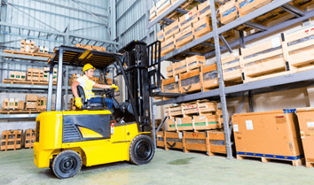 Forklift in a warehouse